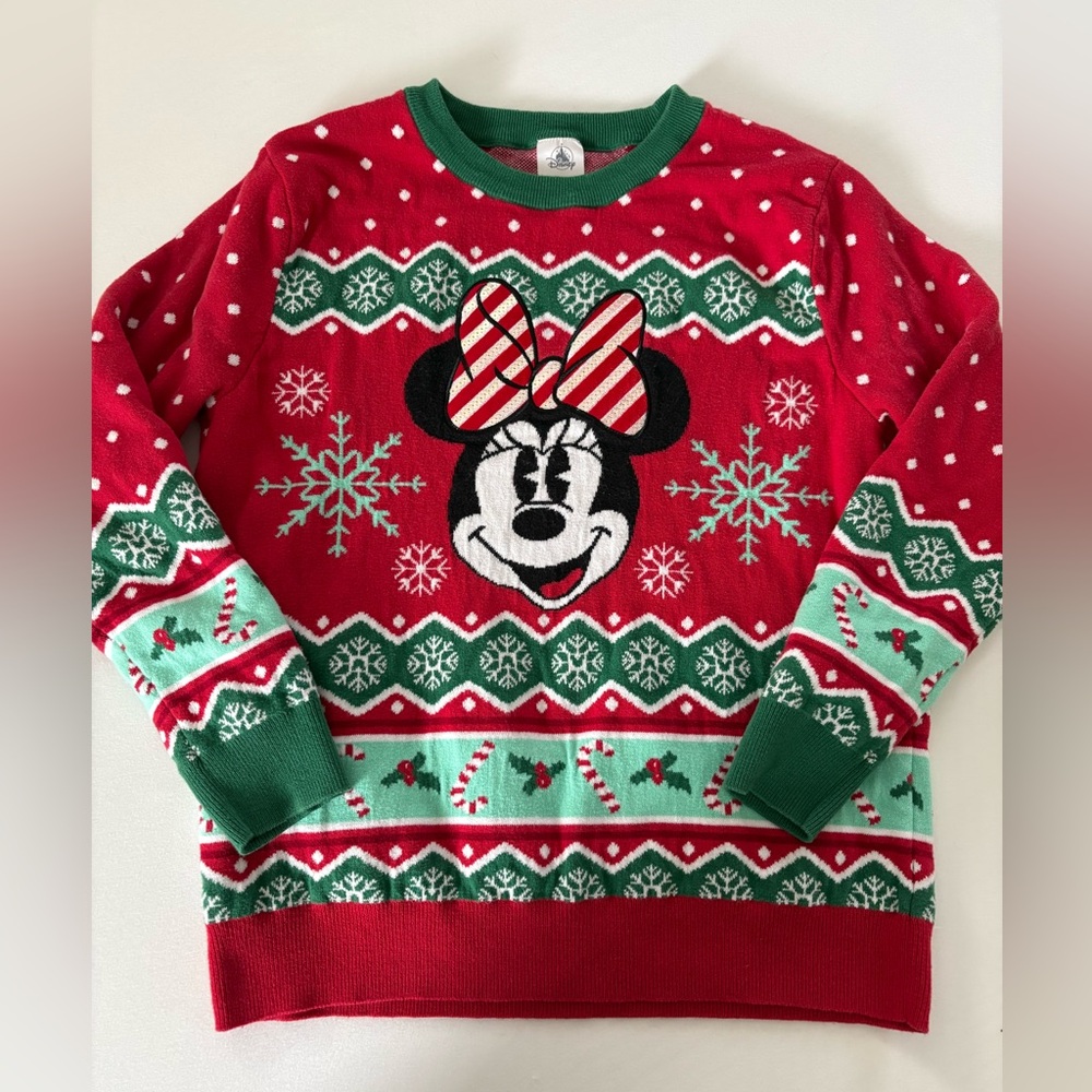 EUC Disney Store Minnie Mouse Knit Christmas Holiday Sweater